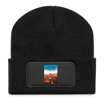 Lyon Stadtlandschaft Sonnenuntergang - Recycelte Patch Beanie - Schwarz - Vorne