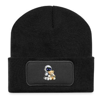 Roboter Teddy - Recycelte Patch Beanie - Schwarz - Vorne