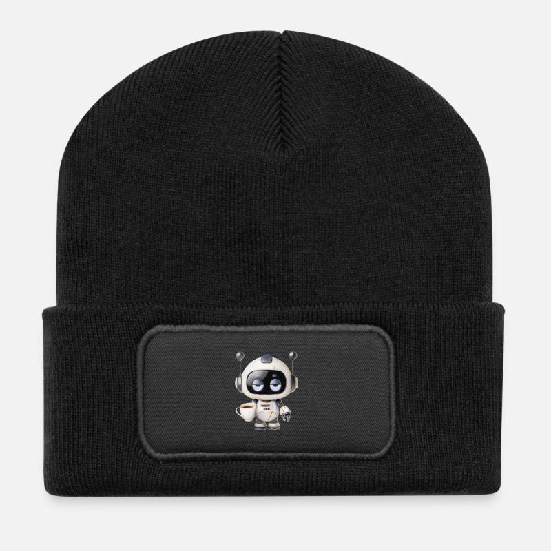 Roboter Kaffee - Recycelte Patch Beanie - Schwarz