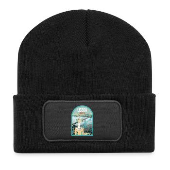 Christ the King Lisbon: View of the 25th of April Bridge over the Tagus River - Recycled Patch Beanie - black - Front