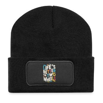 Life's better on two wheels font mosaic - Recycled Patch Beanie - black - Front