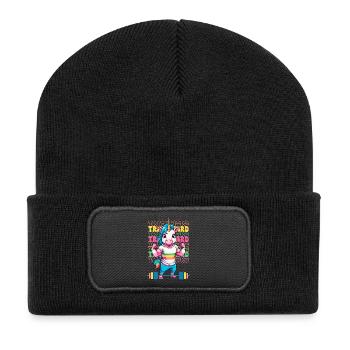 Bodybuilder Einhorn - Recycelte Patch Beanie - Schwarz - Vorne
