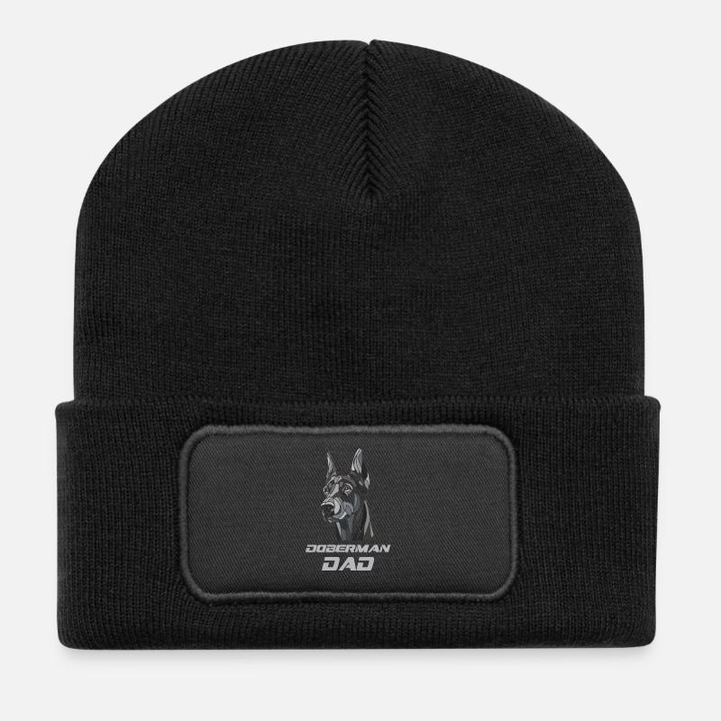 Dobermann Papa Hundekopf - Recycelte Patch Beanie - Schwarz