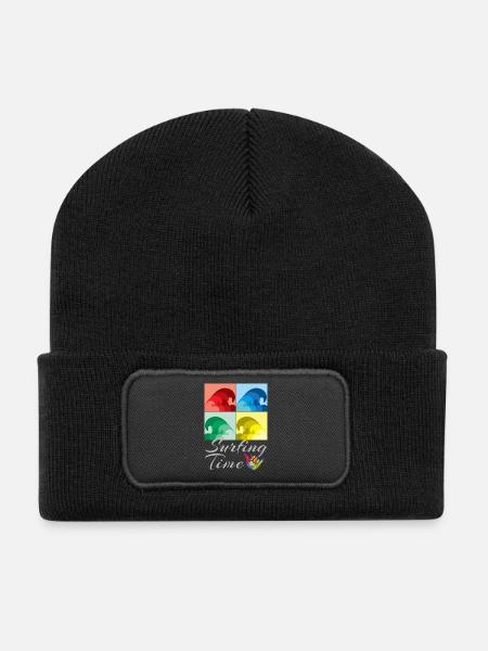 Surfen, Surfen, Surfzeit - Recycelte Patch Beanie - Schwarz