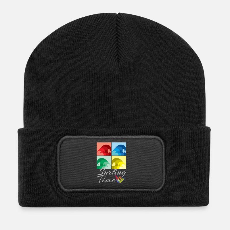Surfen, Surfen, Surfzeit - Recycelte Patch Beanie - Schwarz
