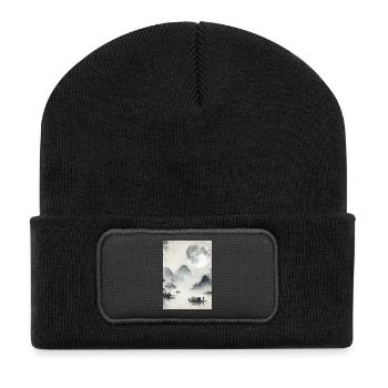 CHINESE FULL MOON SERENITY LANDSCAPE - Recycled Patch Beanie - black - Front