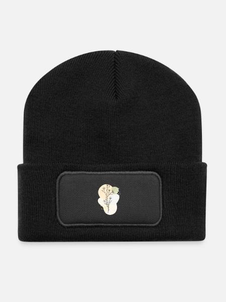 floral design - Recycelte Patch Beanie - Schwarz