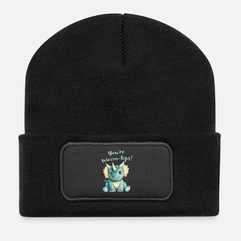 Triceratops Dinosaurier "Ihr seid Tricera-Tops!" - Recycelte Patch Beanie - Schwarz