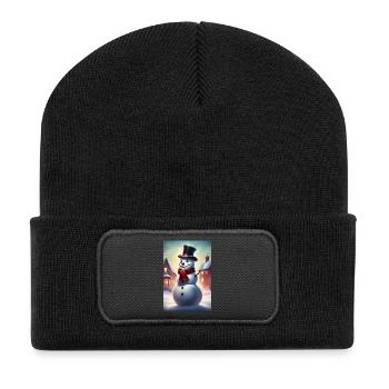 Bonhomme de neige à l’extérieur portant un chapeau haut de forme - Beanie recyclé à patch - noir - Devant