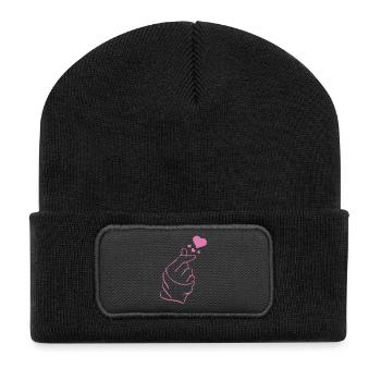 Finger heart k-pop K-drama 2 farben - Recycelte Patch Beanie - Schwarz - Vorne