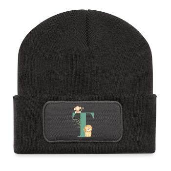 Lettre t vert animaux jungle - Beanie recyclé à patch - charbon - Devant