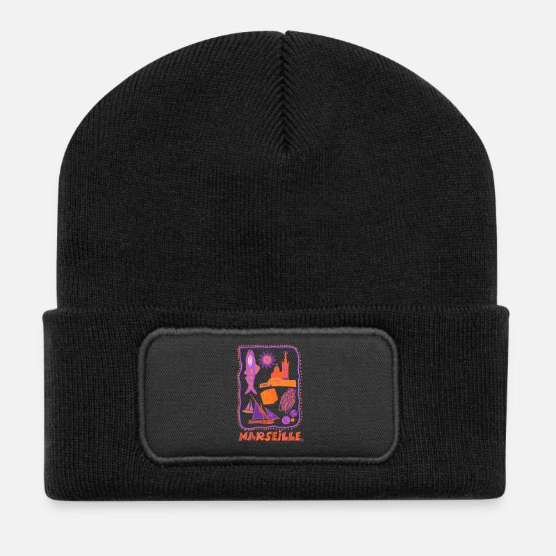 Retro Marseille - Reisen und das Mittelmeer - Recycelte Patch Beanie - Schwarz
