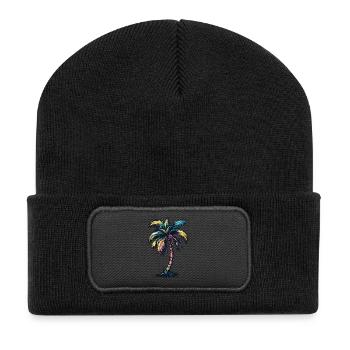 Palme Strand - Recycelte Patch Beanie - Schwarz - Vorne
