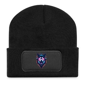 Fröhlicher Hund mit Sonnenbrille und Kopfhörer - Recycelte Patch Beanie - Schwarz - Vorne