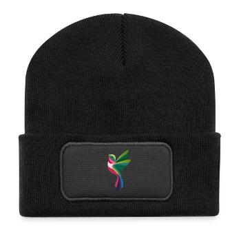 Bunter Kolibri im modernen Paper-Cut-Stil - Recycelte Patch Beanie - Schwarz - Vorne