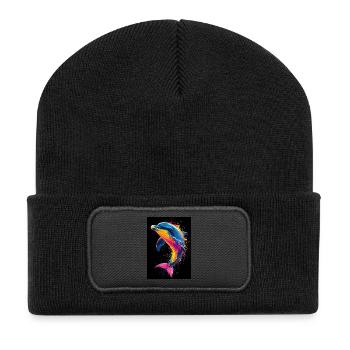 Dolphin Pop Art Colorful - Recycled Patch Beanie - black - Front