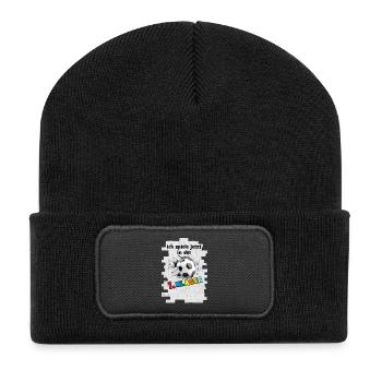 Einschulung - 1. Klasse - Fußball Mauer Durchbruch - Recycelte Patch Beanie - Schwarz - Vorne