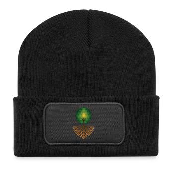 Abstrakter Baum mit geometrischen Wurzeln – Symmet - Recycelte Patch Beanie - Schwarz - Vorne