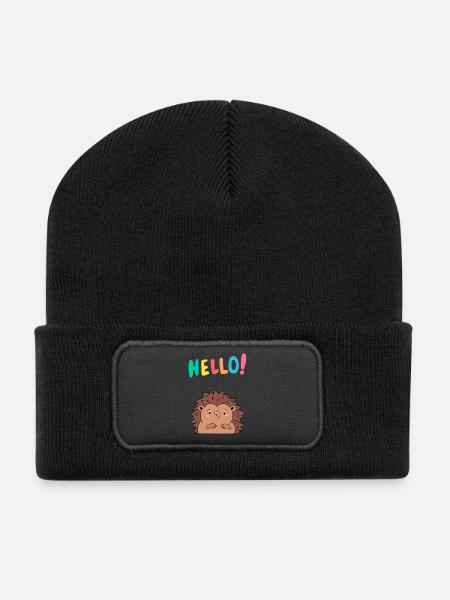 Niedlicher Igel sagt Hallo - Geschenkidee - Baby - Recycelte Patch Beanie - Schwarz