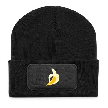 Leuchtend gelbe Banane – geschältes Motiv - Recycelte Patch Beanie - Schwarz - Vorne
