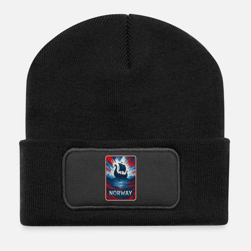 Norwegen Landschaft Flaggen Design - Recycelte Patch Beanie - Schwarz