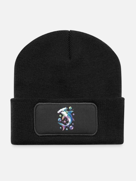 Vibrant Shark with Bubble Accents - Recycled Patch Beanie - black