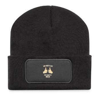 Ihr habt es gut ihr habt ja mich Statement Spruch - Recycelte Patch Beanie - Dunkelgrau - Vorne