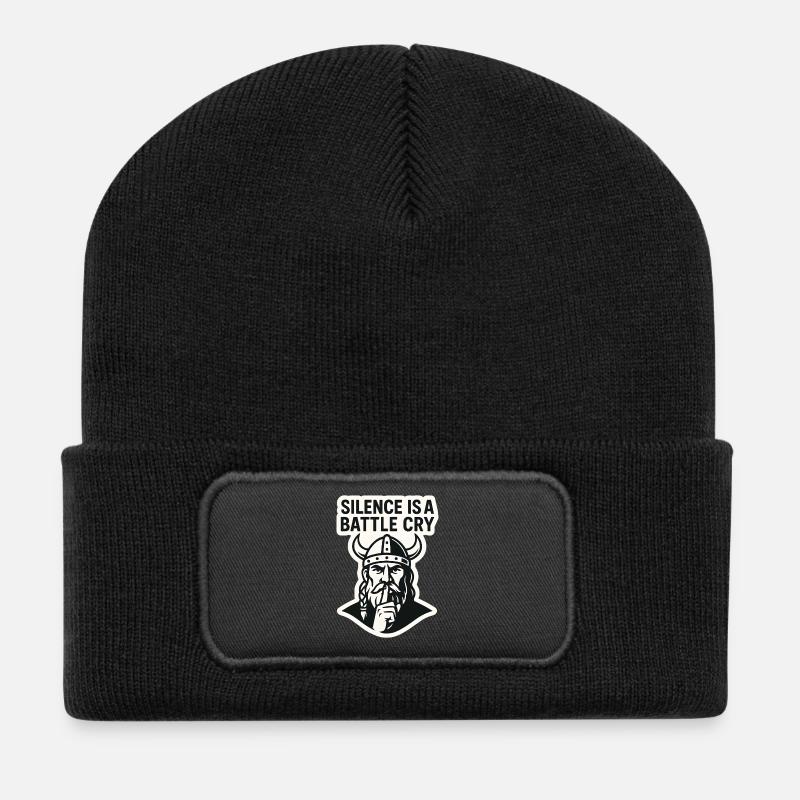 Wikinger-Stille-Kampfschrei-Design - Recycelte Patch Beanie - Schwarz