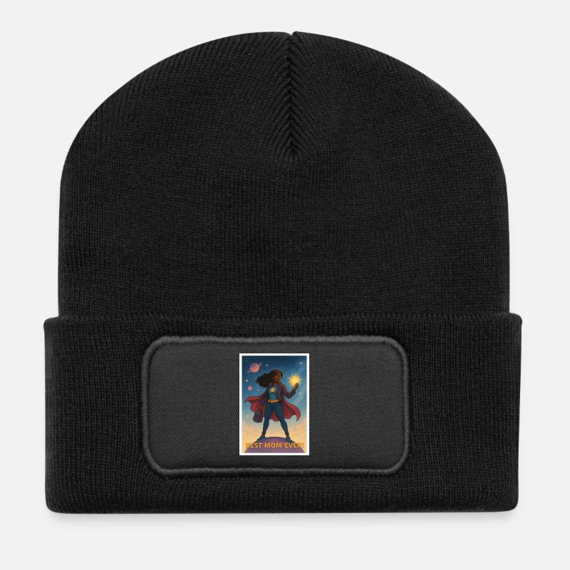 Affiche de la meilleure maman de super-héros de tous les temps - Beanie recyclé à patch - noir