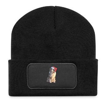 Boder Collie Weihnachts-Hund im Santa-Hut - Recycelte Patch Beanie - Schwarz - Vorne