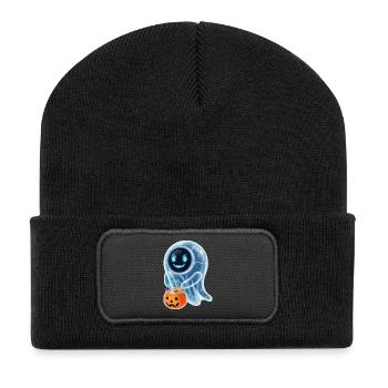 Robot Ghost with Pumpkin Bucket - Recycled Patch Beanie - black - Front