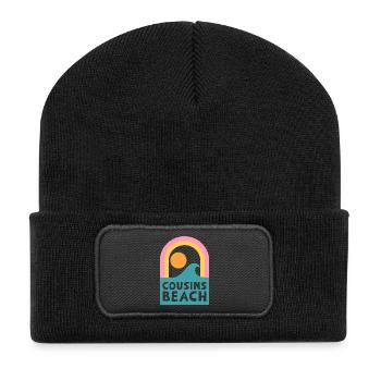 Cousins Beach – Retro Sunset Design - Recycelte Patch Beanie - Schwarz - Vorne