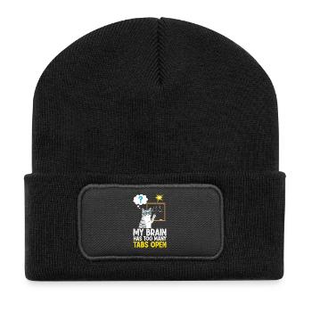 Humorous cat picture with school concept - Recycled Patch Beanie - black - Front