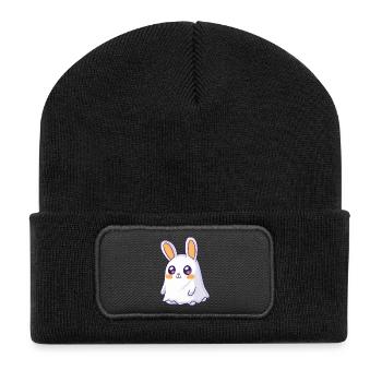 Hase Halloween Geist - Recycelte Patch Beanie - Schwarz - Vorne
