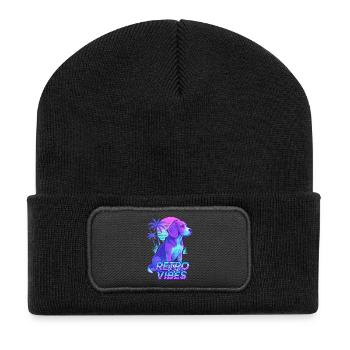 Retro Beagle Hund Vibes - Recycelte Patch Beanie - Schwarz - Vorne