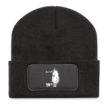 Igel & Elefant – Lustiges Tier Cartoon Motiv - Recycelte Patch Beanie - Dunkelgrau - Vorne
