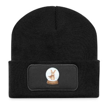 Boule à neige Lapin – Petit ami de l’hiver - Beanie recyclé à patch - noir - Devant