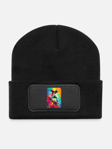 Chromatischer Skateboard Splash - Recycelte Patch Beanie - Schwarz