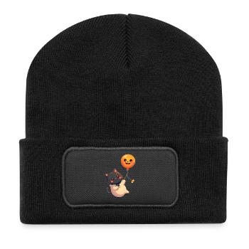 Chat d’Halloween avec citrouille d’Halloween - Beanie recyclé à patch - noir - Devant