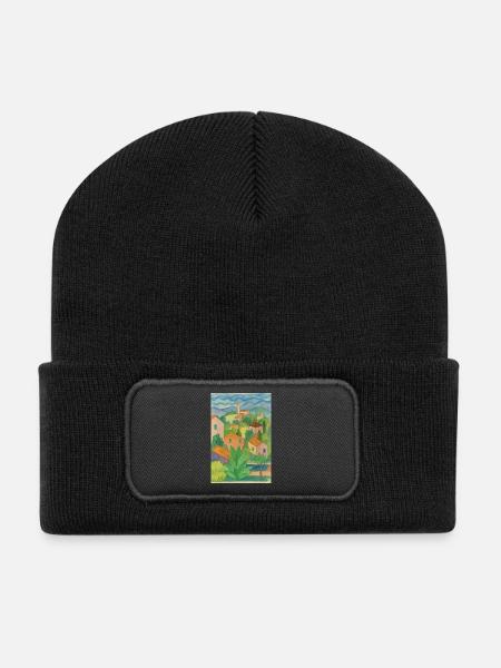 Hut idyll on the hill panorama - Recycled Patch Beanie - black