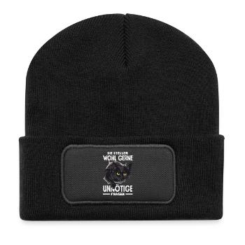 Sie stellen wohl gerne unnötige Fragen - Recycelte Patch Beanie - Schwarz - Vorne