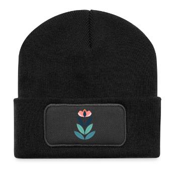 Geometric Modern Flower Illustration - Recycled Patch Beanie - black - Front