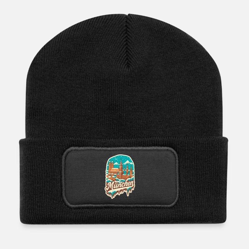 Munich in Winter - Romantic Illustration - Recycled Patch Beanie - black
