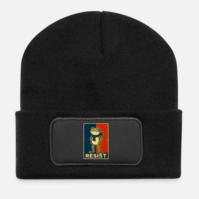 Portland Frog Protest Resist - Recycled Patch Beanie - black