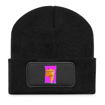 Neon Camel Caricature on Pink Background - Recycled Patch Beanie - black - Front
