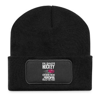 Cadeau drôle de joueur de hockey - Beanie recyclé à patch - noir - Devant