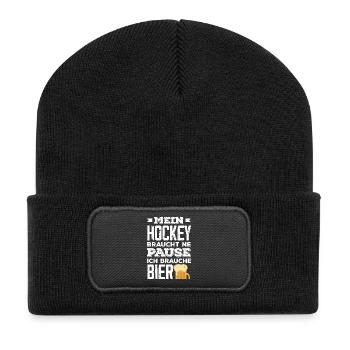 Cadeau drôle de joueur de hockey - Beanie recyclé à patch - noir - Devant
