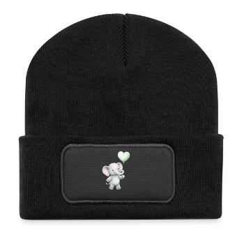 Elefant mit Herzballon - Recycelte Patch Beanie - Schwarz - Vorne