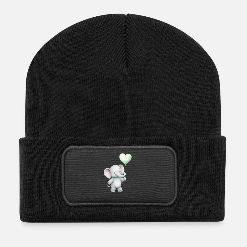 Eléphant avec ballon coeur - Beanie recyclé à patch - noir