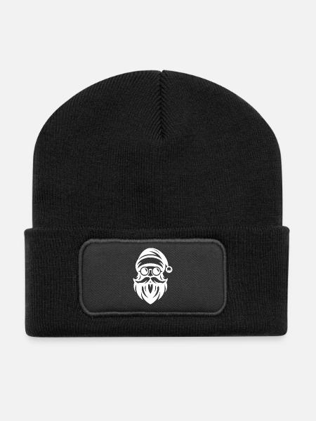 Ho Ho Hipster Père Noël Style de tatouage - Beanie recyclé à patch - noir